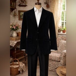 Vintage 1990s Gieves & Hawkes Black Cotton Velvet Suit Jacket / Blazer